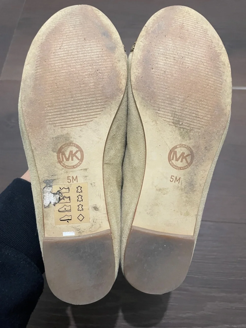 MICHAEL Michael Kors Beige Suede Flats with Gold Cap Toe - Picture 3 of 3